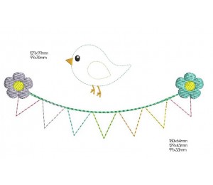 Stickdatei - Wimpelkette mit Vogel Fransenappli